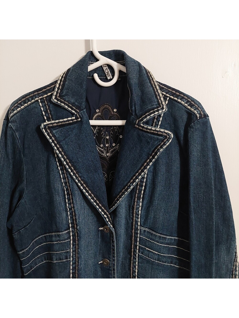 Women's ZENIM Denim Embroidered Long Denim Jacket